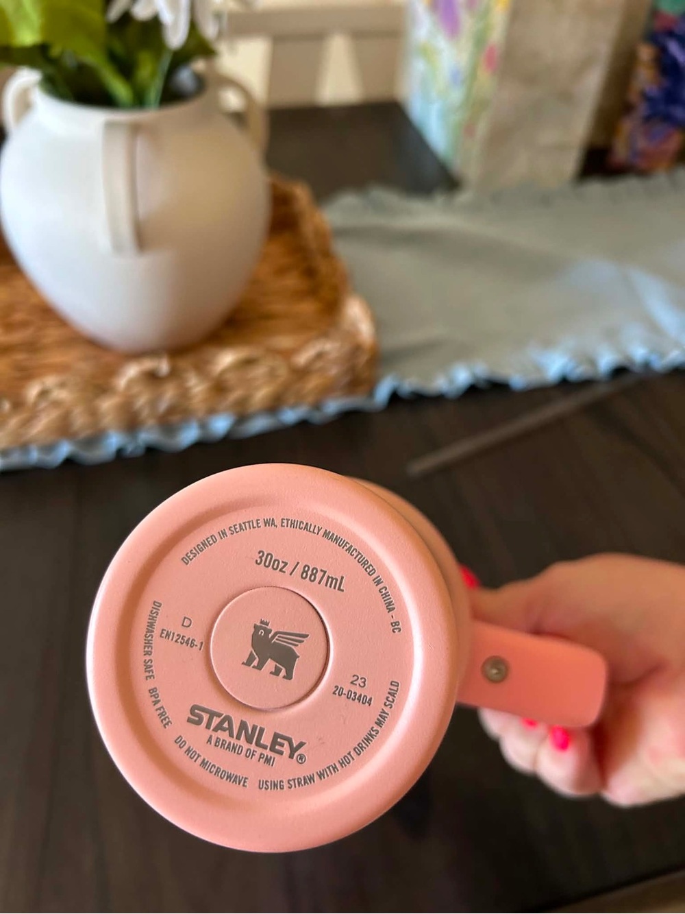 Stanley Pink Floral Travel Tumbler with Handle and Straw - Picture 4 of 4